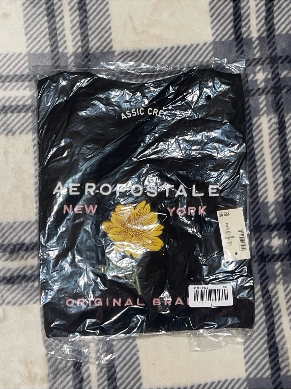 Aeropostale Black Tee with Yellow Flower and Pink Lettering